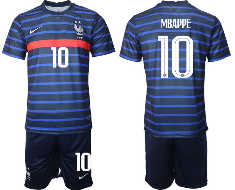 Men 2020-2021 European Cup France home blue #10 Soccer Jersey1